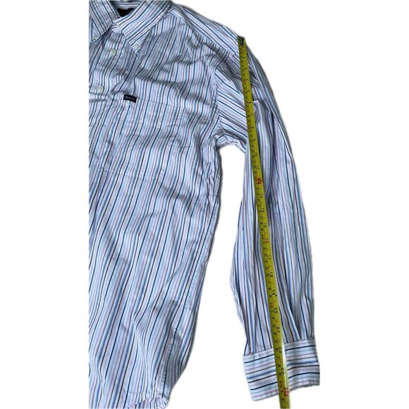 Faconnable Shirt Mens Button Down Shirt Short Sleeve Casual Blue Pink Striped L - Picture 6 of 7